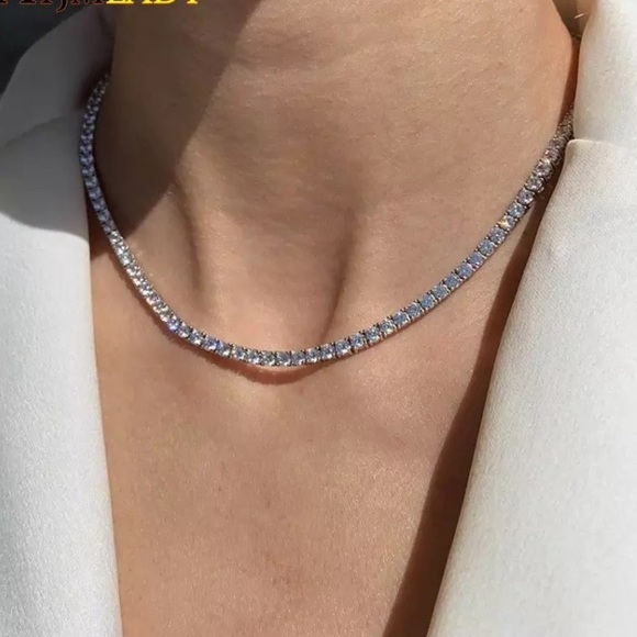 925/18k WG 18inch Zircon Diamond Tennis Necklace - Picture 2 of 9